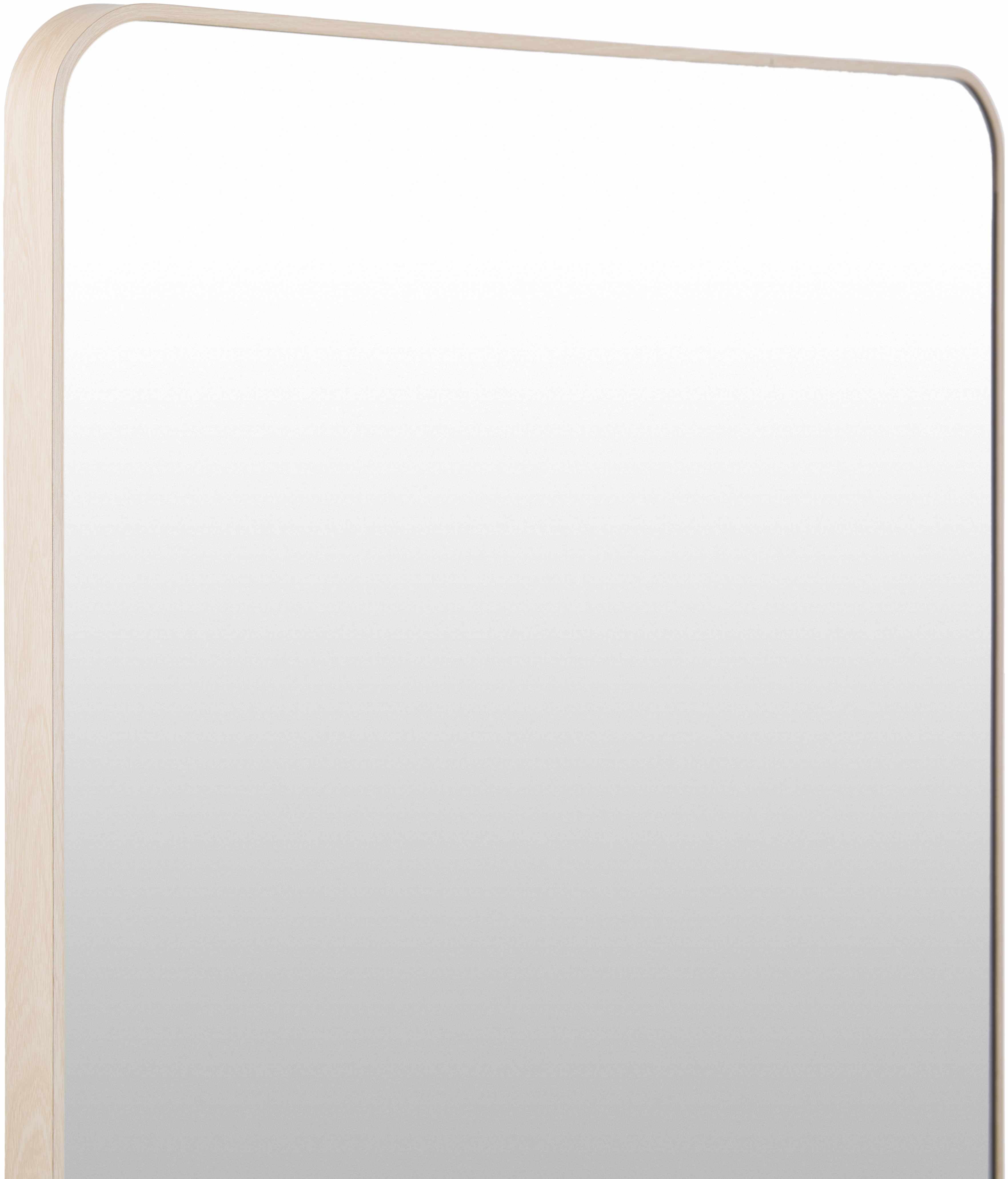 Rectangular mirror with a thin beige frame on a white background
