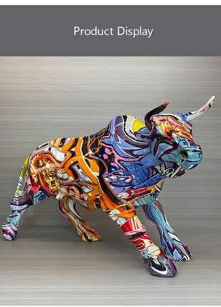 Graffiti Bull Figurine: Artistic Feng Shui Decor for Home and Office-4