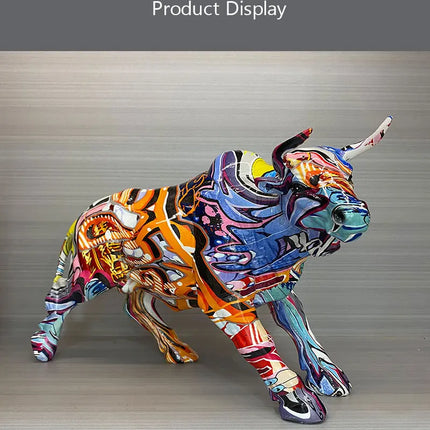 Graffiti Bull Figurine: Artistic Feng Shui Decor for Home and Office-4