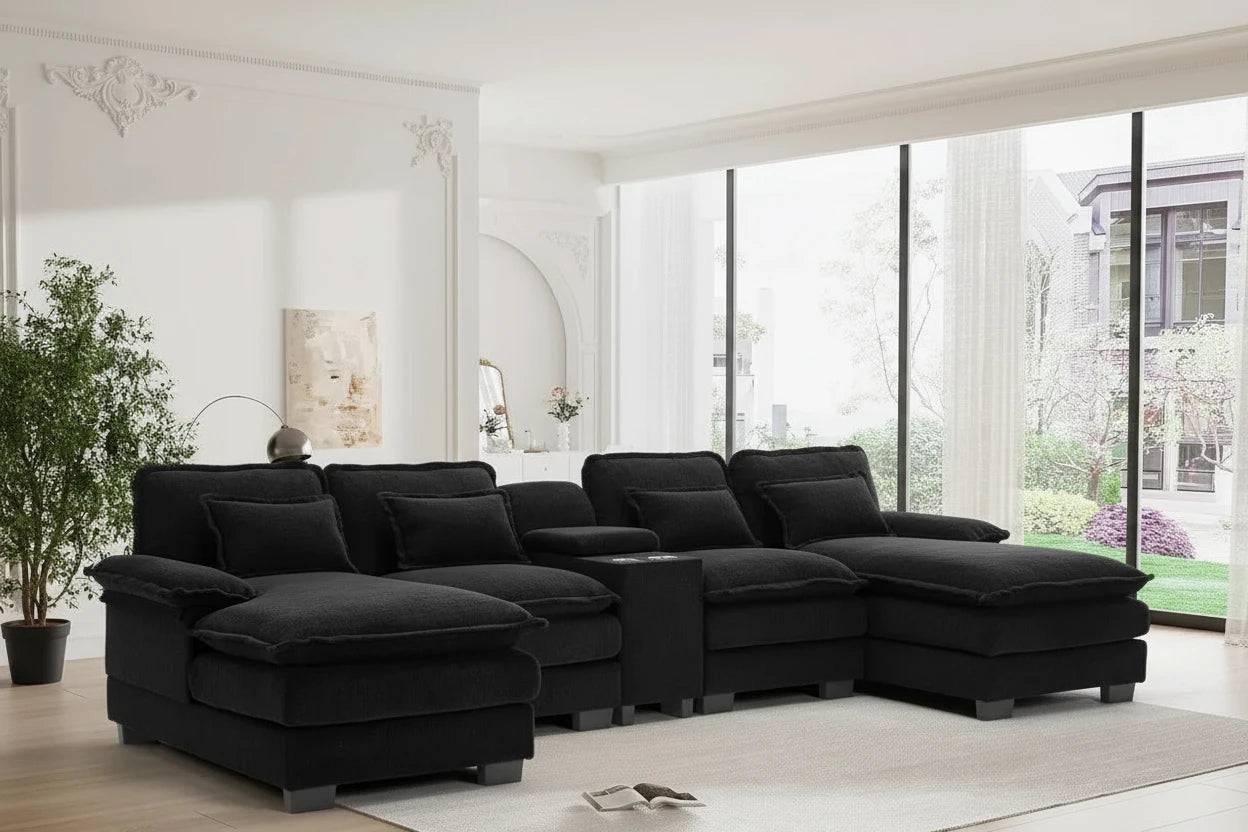 Comfy U Shape Cloud Couch - 124\" Chenille Sofa-4