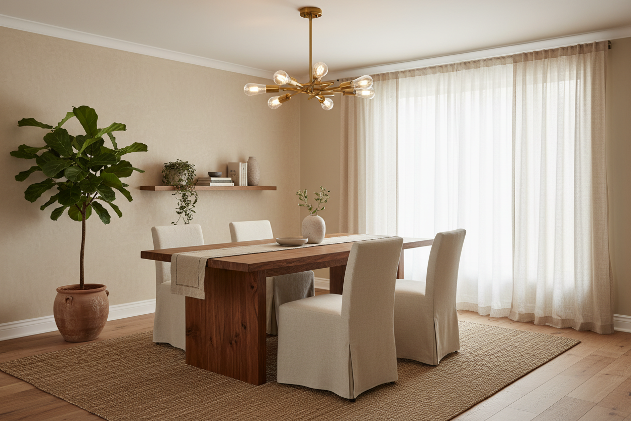 Gold ceiling light fixture with multiple bulbs on a white ceiling.