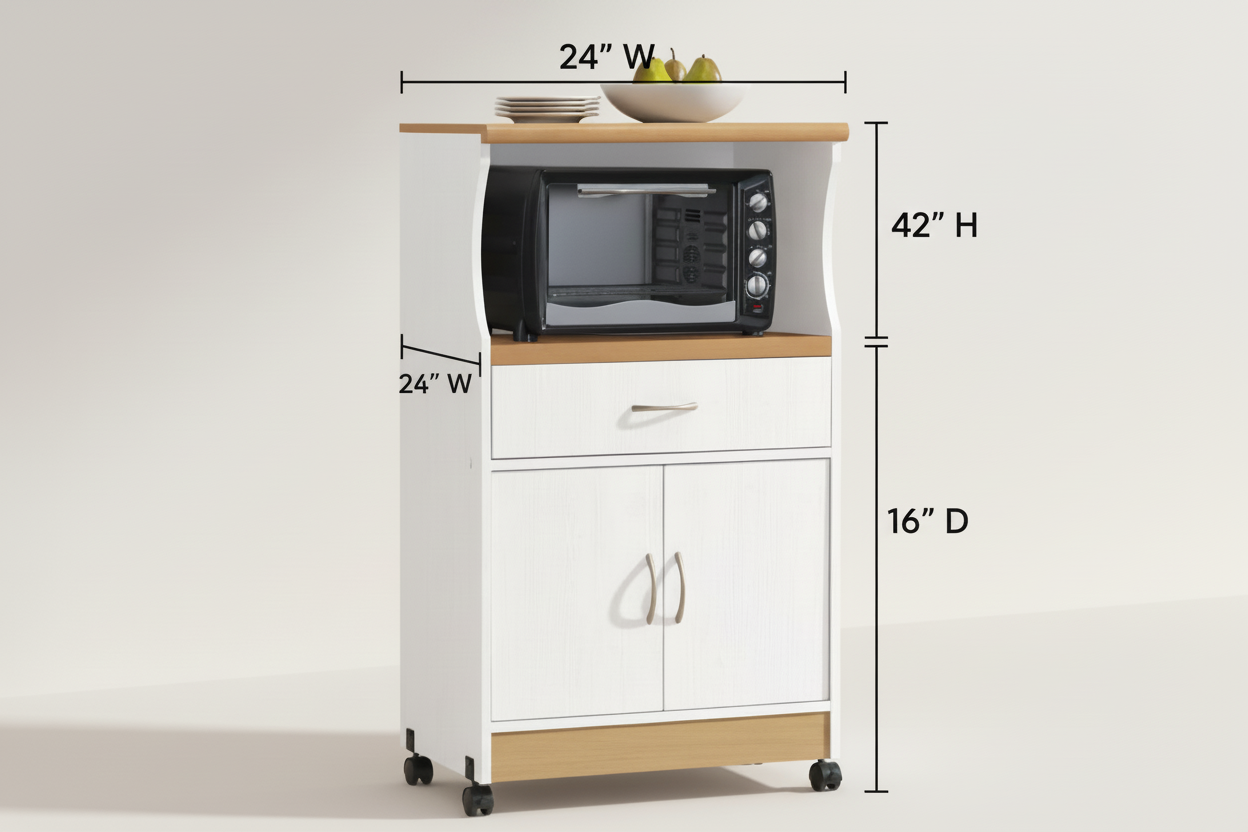 Kitchen cabinet with microwave and drawers in a modern kitchen setting