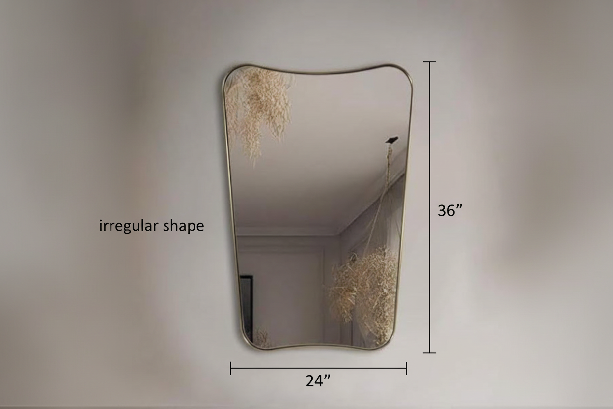 Decorative wall mirror with a textured frame on a plain wall