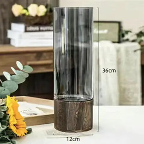 Elegant European Glass Vase with Wooden Base