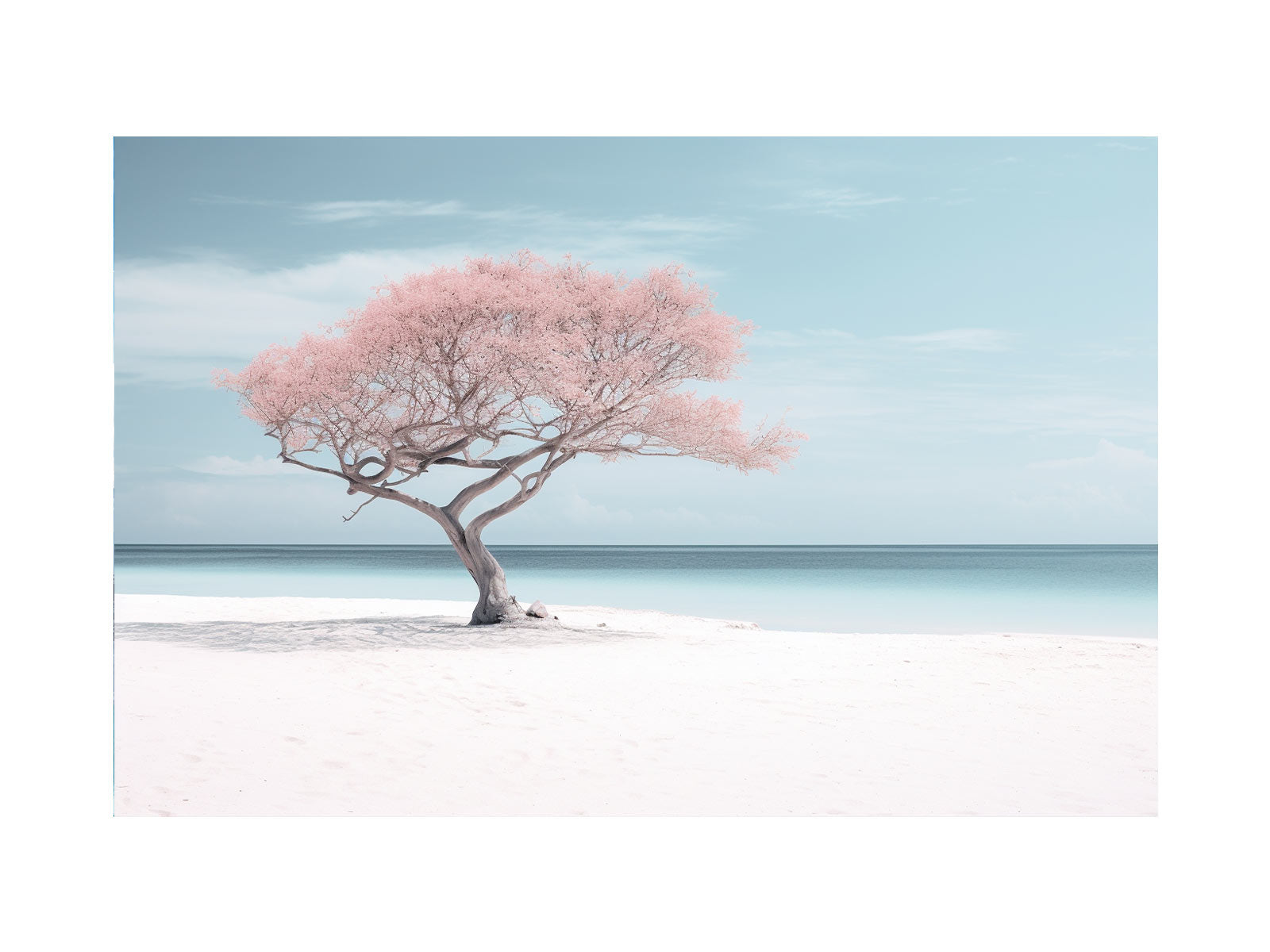 Tree with pink blossoms against a light blue sky