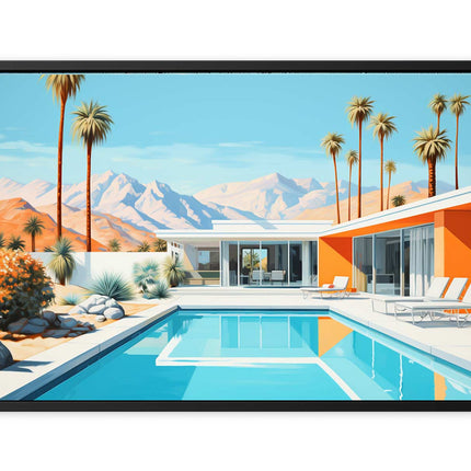 Poolside Villa Art Canvas Art Print