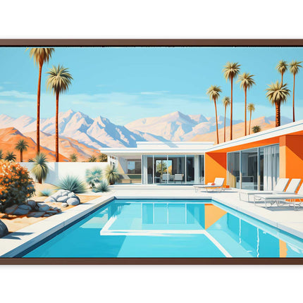 Poolside Villa Art Canvas Art Print