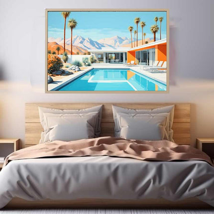 Poolside Villa Art Canvas Art Print