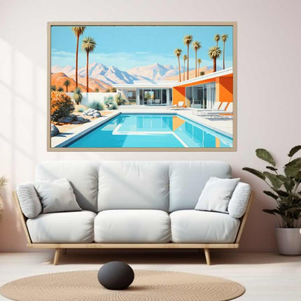 Poolside Villa Art Canvas Art Print