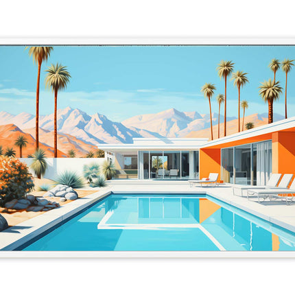 Poolside Villa Art Canvas Art Print