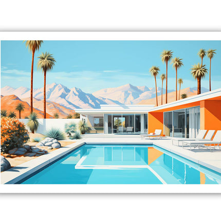 Poolside Villa Art Canvas Art Print