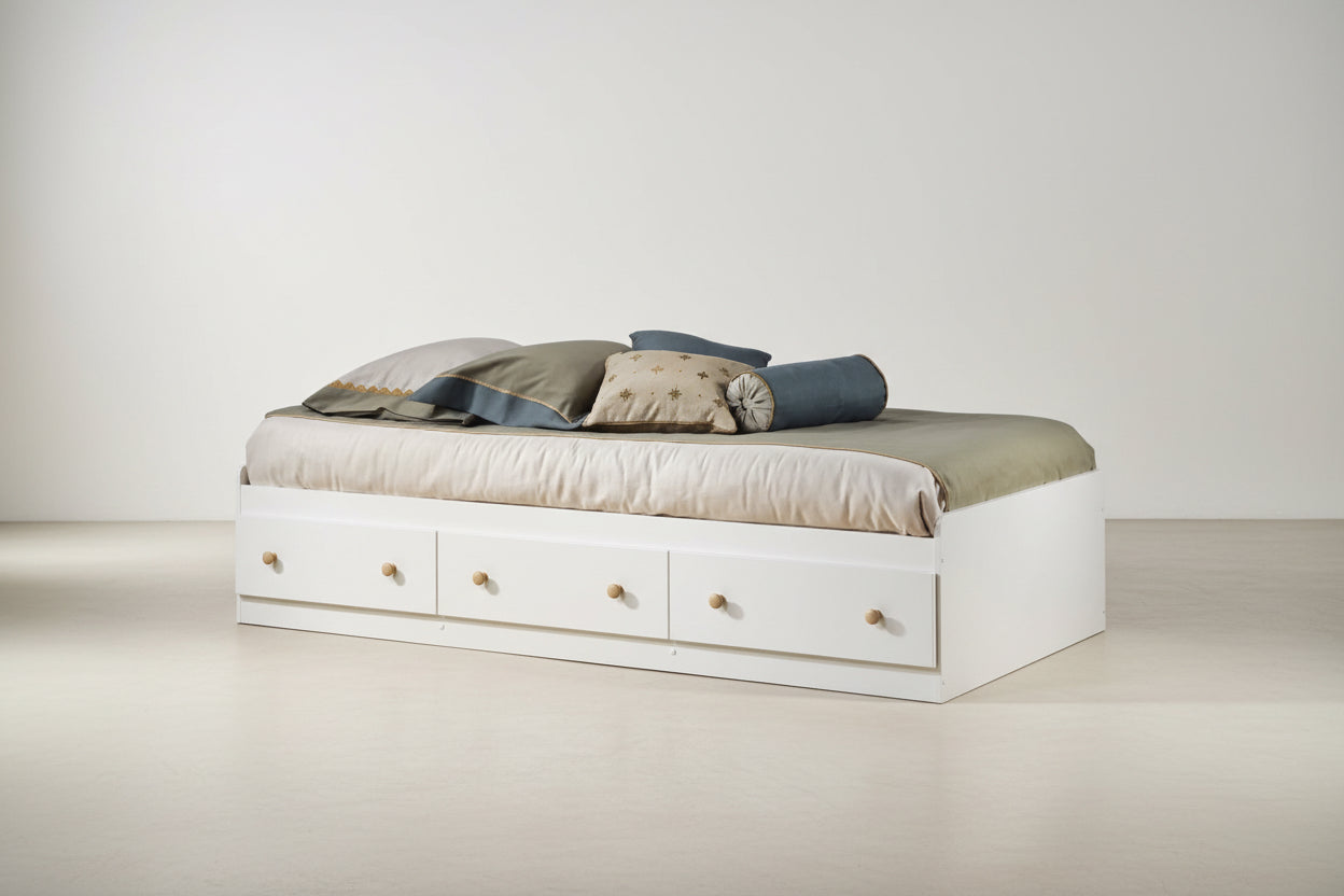 Twin size White Wood Platform Bed Daybed with Storage Drawers-0