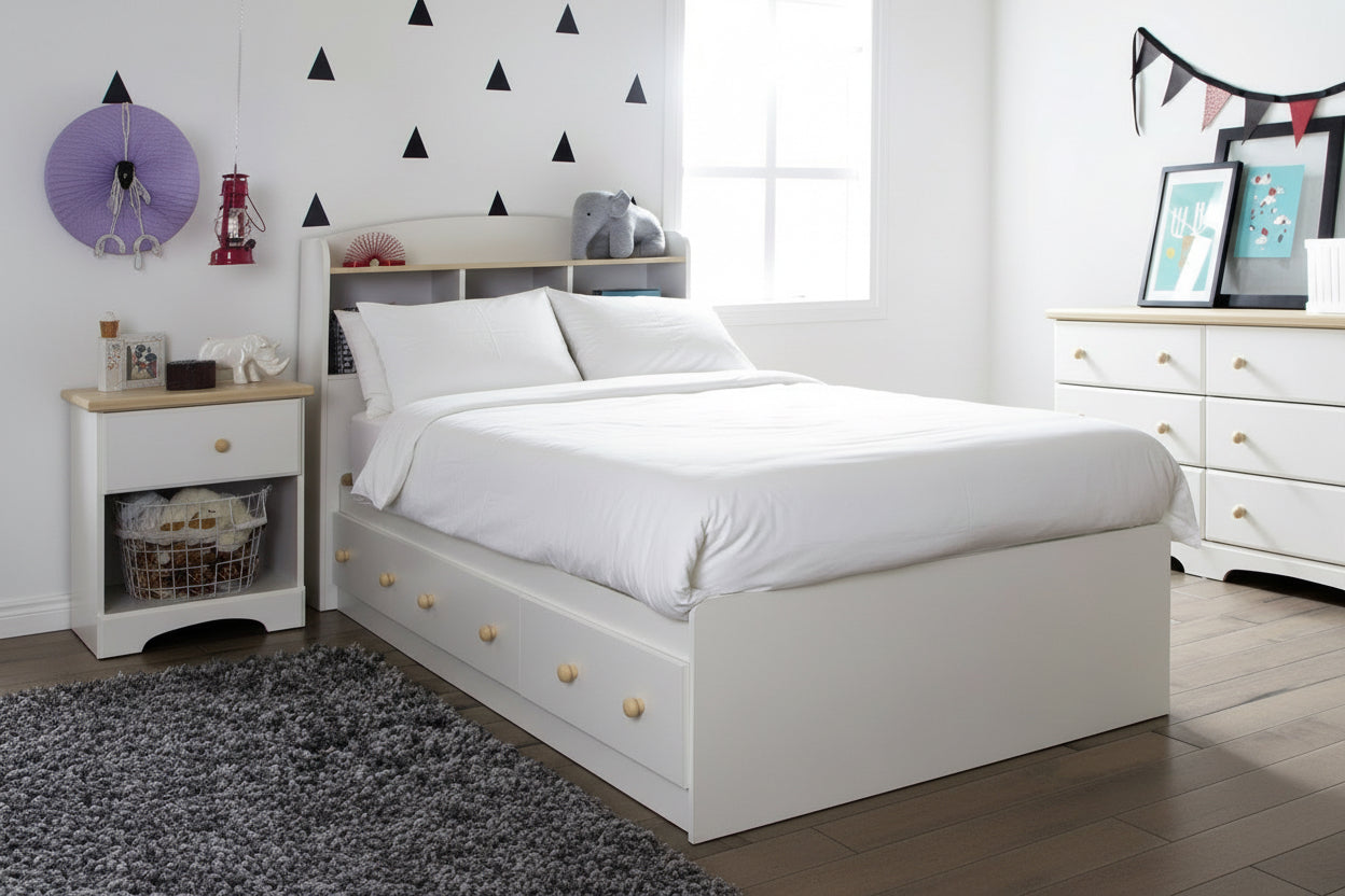Twin size White Wood Platform Bed Daybed with Storage Drawers-1