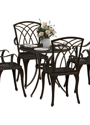 5 Pieces Garden Dining Set for 4, Cast Aluminium Outdoor Dining Set with 4 Armchairs and Round Dining Table with Parasol Hole, Garden Furniture Set, Bronze Tone-0