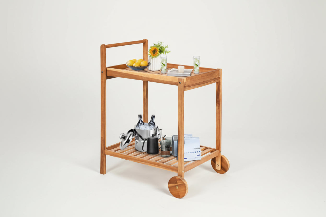 Solid Wood Rolling Serving Cart Kitchen Island with Bottom Shelf-0