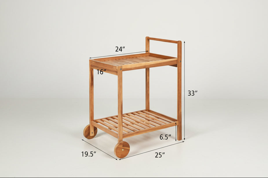 Solid Wood Rolling Serving Cart Kitchen Island with Bottom Shelf-4