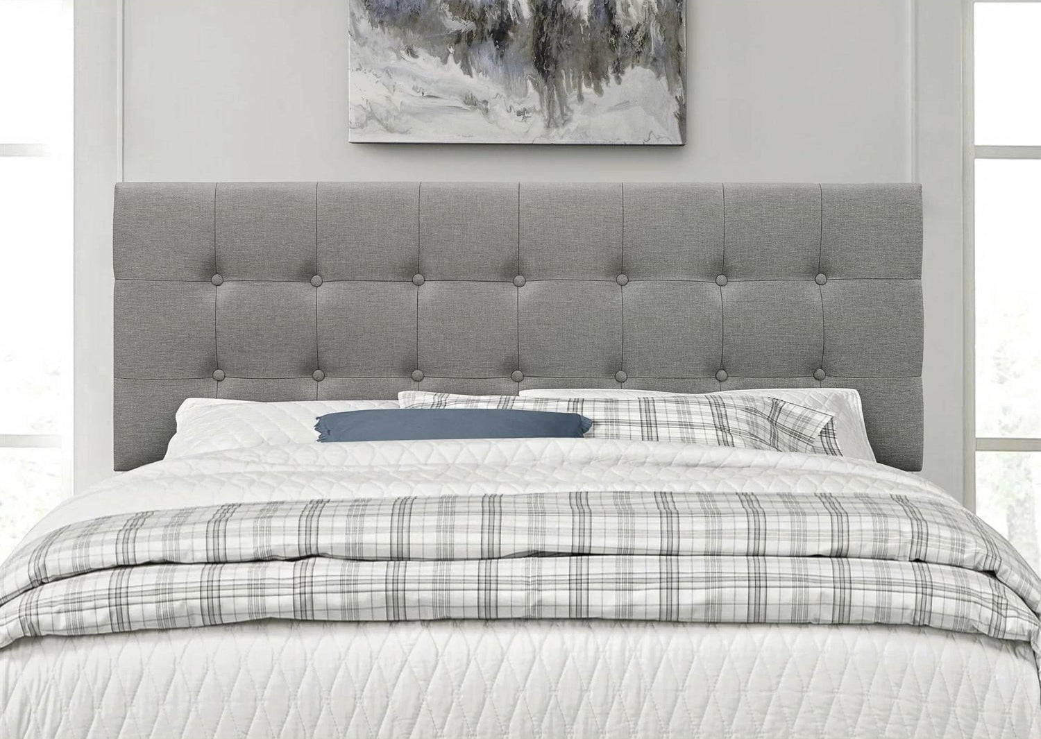 Twin size Contemporary Button-Tufted Headboard in Grey Upholstered Fabric-4