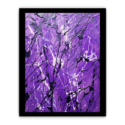Abstract art print with purple, black, and white colors on a white background