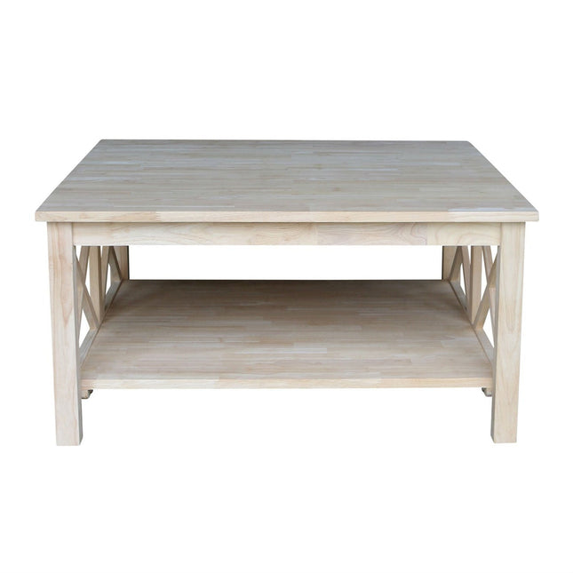 Wooden coffee table with a light finish on a white background
