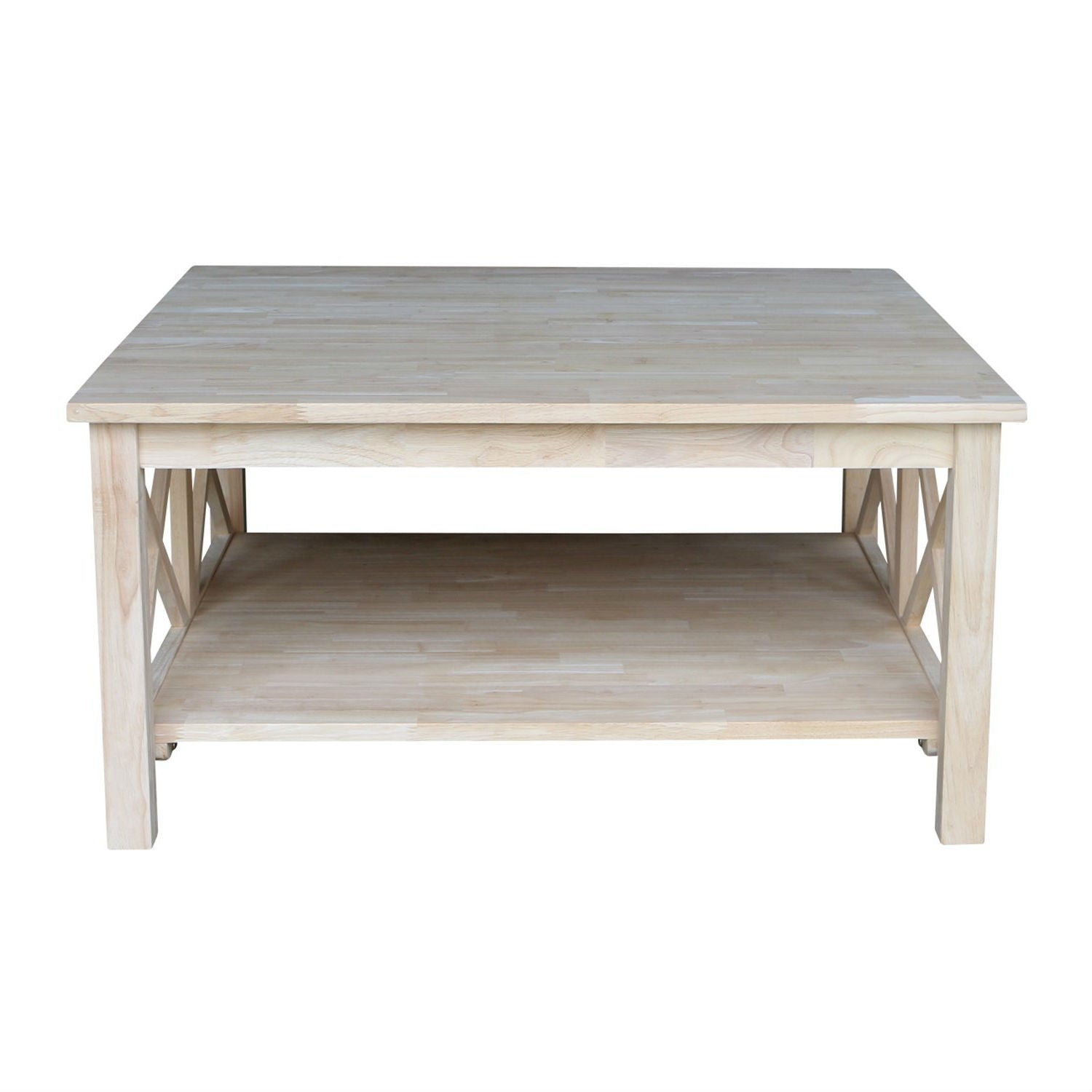 Wooden coffee table with a light finish on a white background