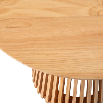 Wooden table with a unique design on a white background
