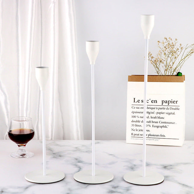 NNEDSZ Minimalist White Metal Candle Holder Set - 3-Piece Romantic Candle Cup Set for Living Room Decor, Elegant Dinner Table Accent-0