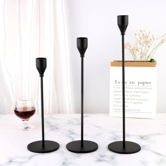 NNEDSZ Minimalist Black Metal Candle Holder Set - 3-Piece Romantic Candle Cup Set for Living Room Decor, Elegant Dinner Table Accent-0