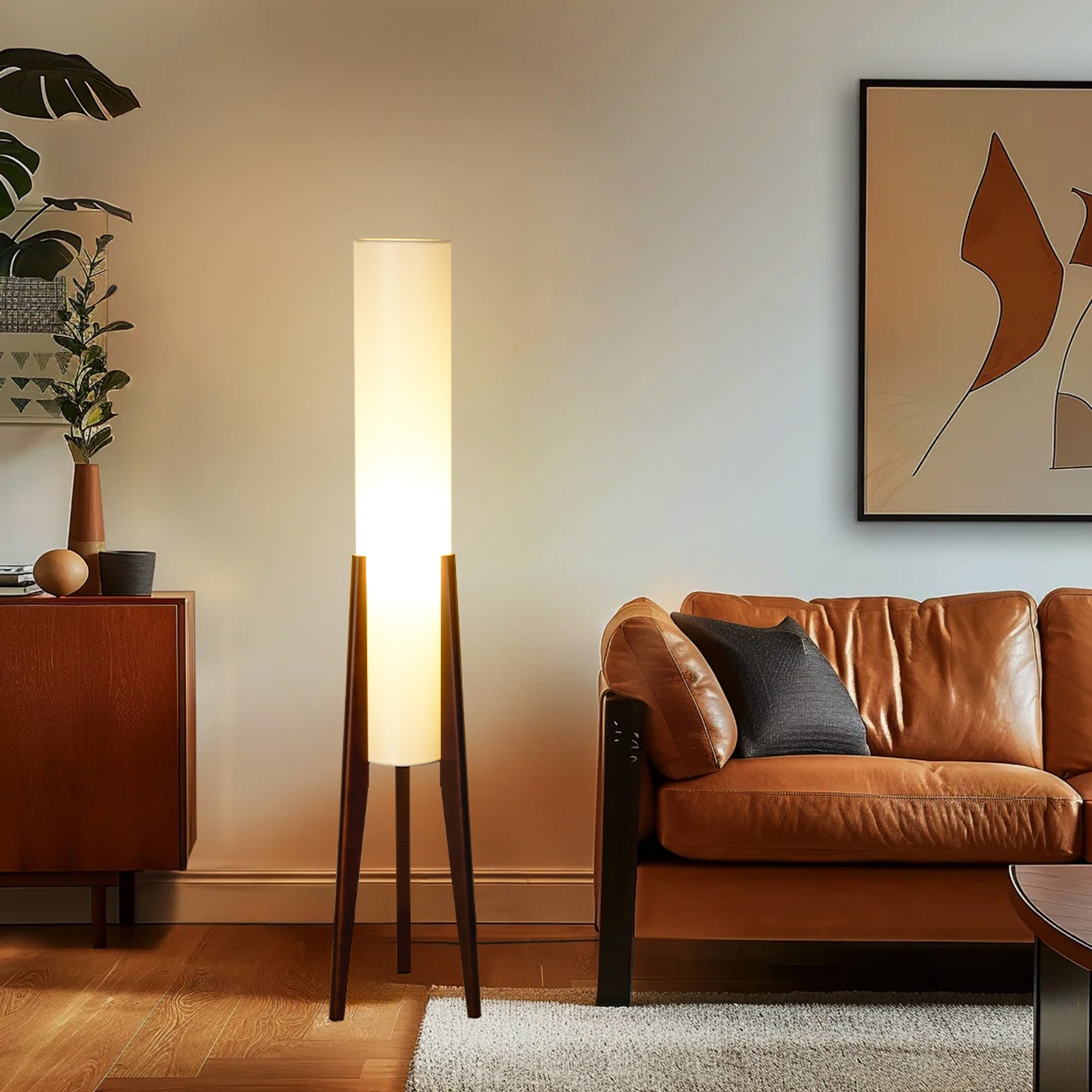 Floor Lamp with Wooden Tripod Legs