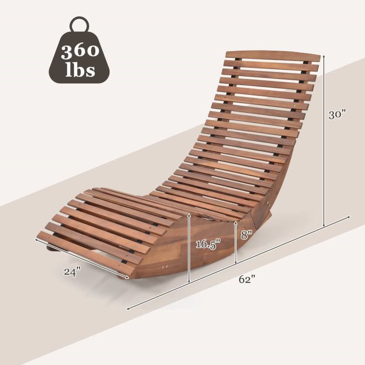 Wooden lounge chair with measurements on a white background