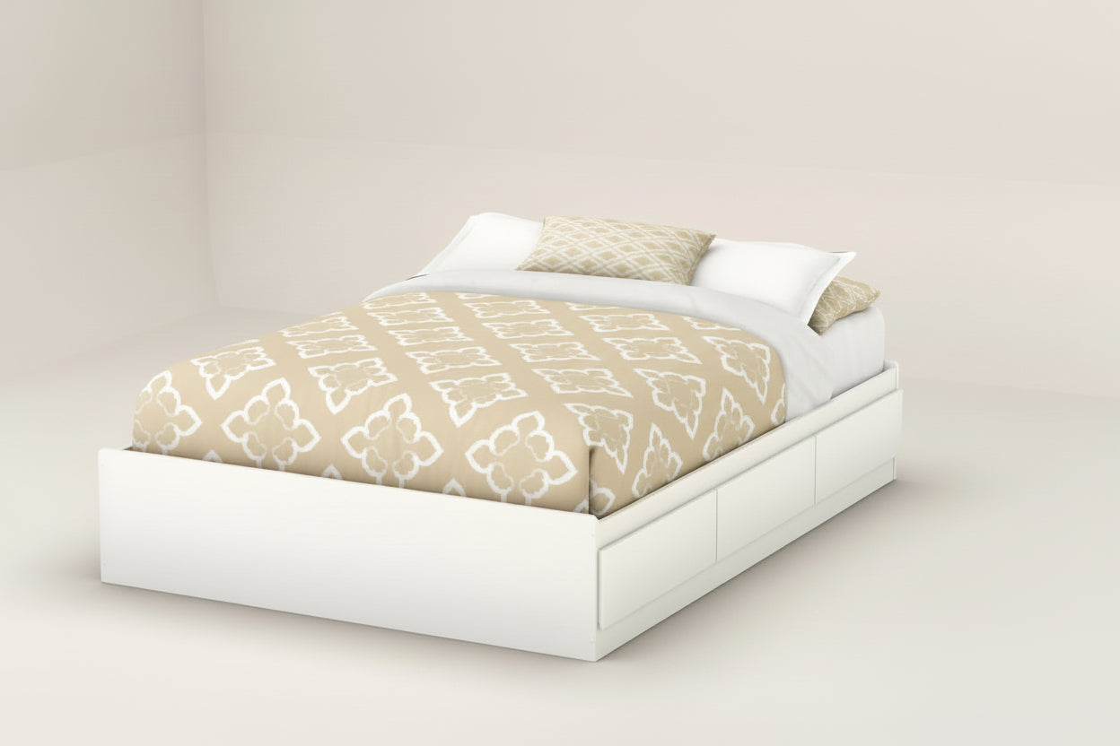 Full size Contemporary Platform Bed with 3 Storage Drawers in White-1