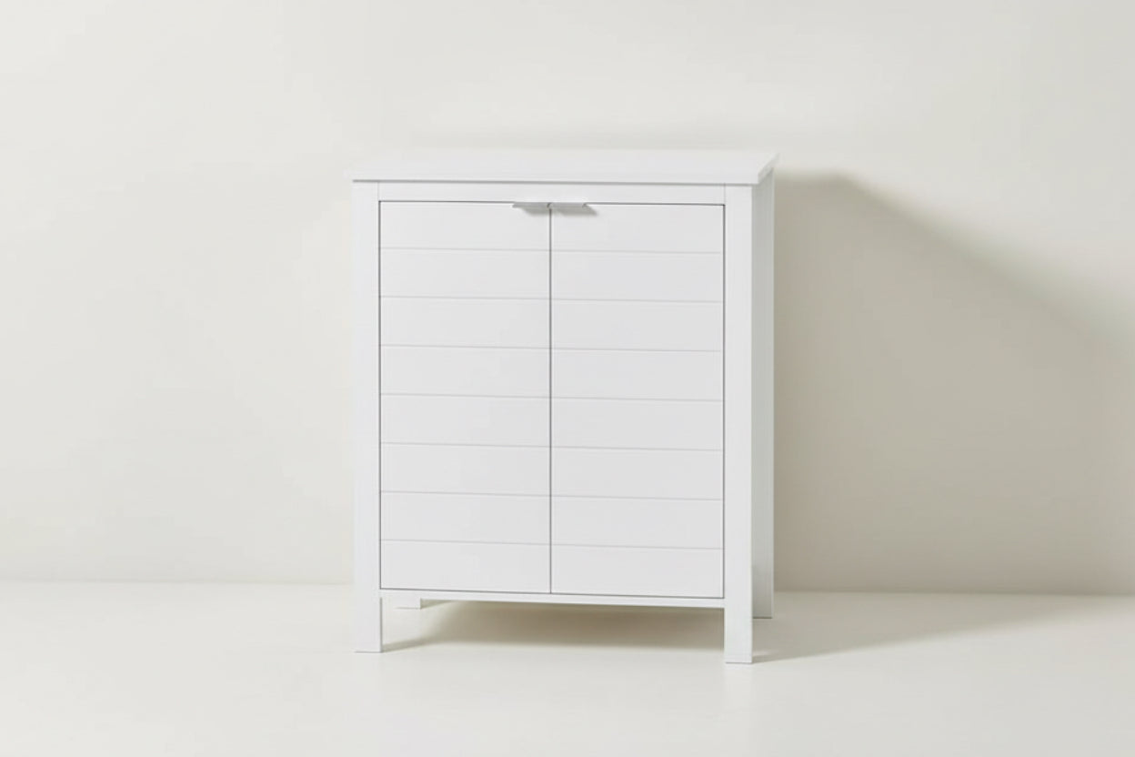 Bathroom Linen Cabinet with Storage Shelf in White Wood Finish-1