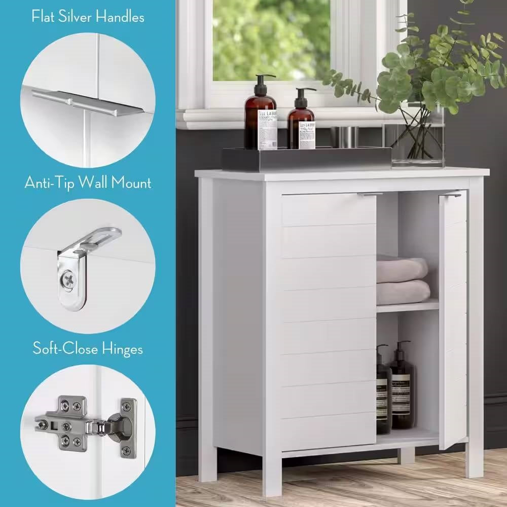Bathroom Linen Cabinet with Storage Shelf in White Wood Finish-3