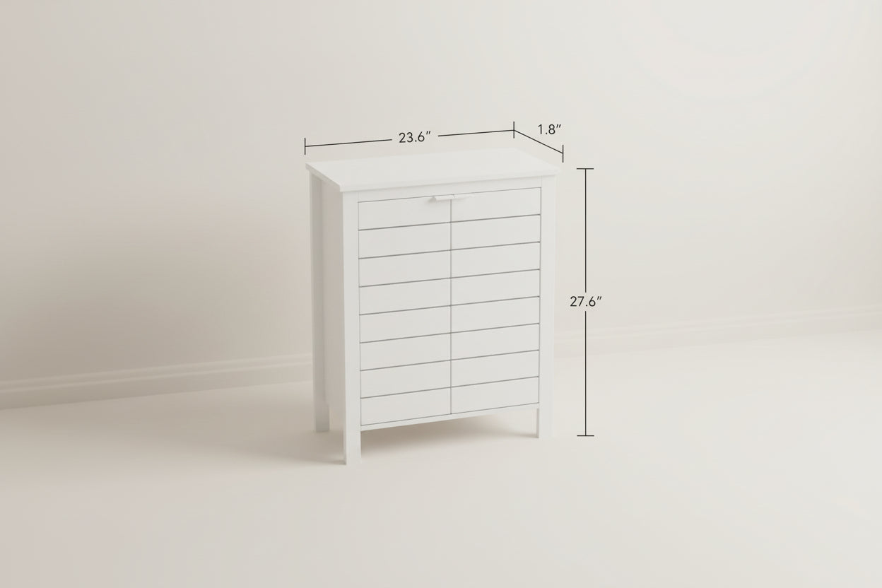 Bathroom Linen Cabinet with Storage Shelf in White Wood Finish-4