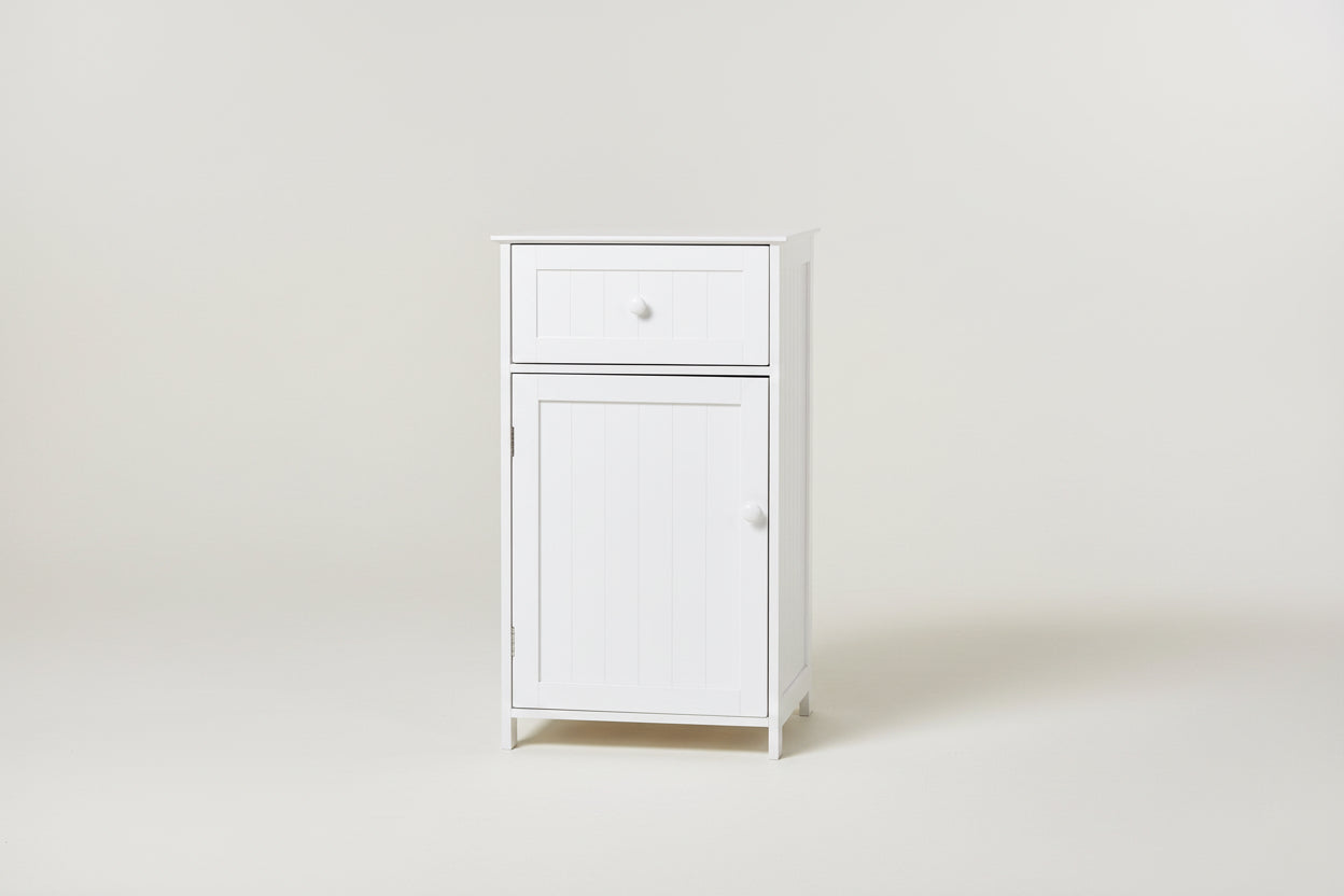 White Wood Bathroom Storage Floor Cabinet with Water Resistant Finish-0