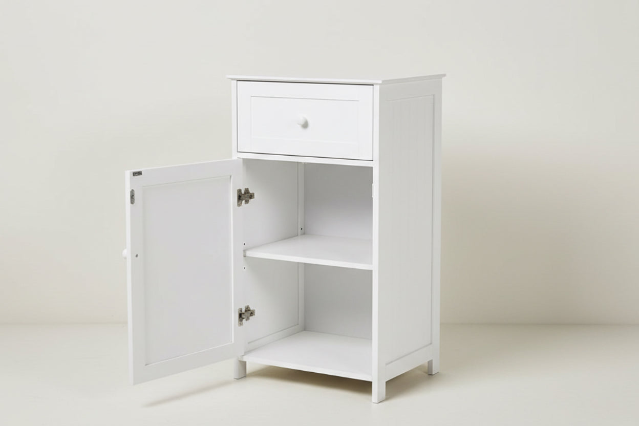 White Wood Bathroom Storage Floor Cabinet with Water Resistant Finish-2