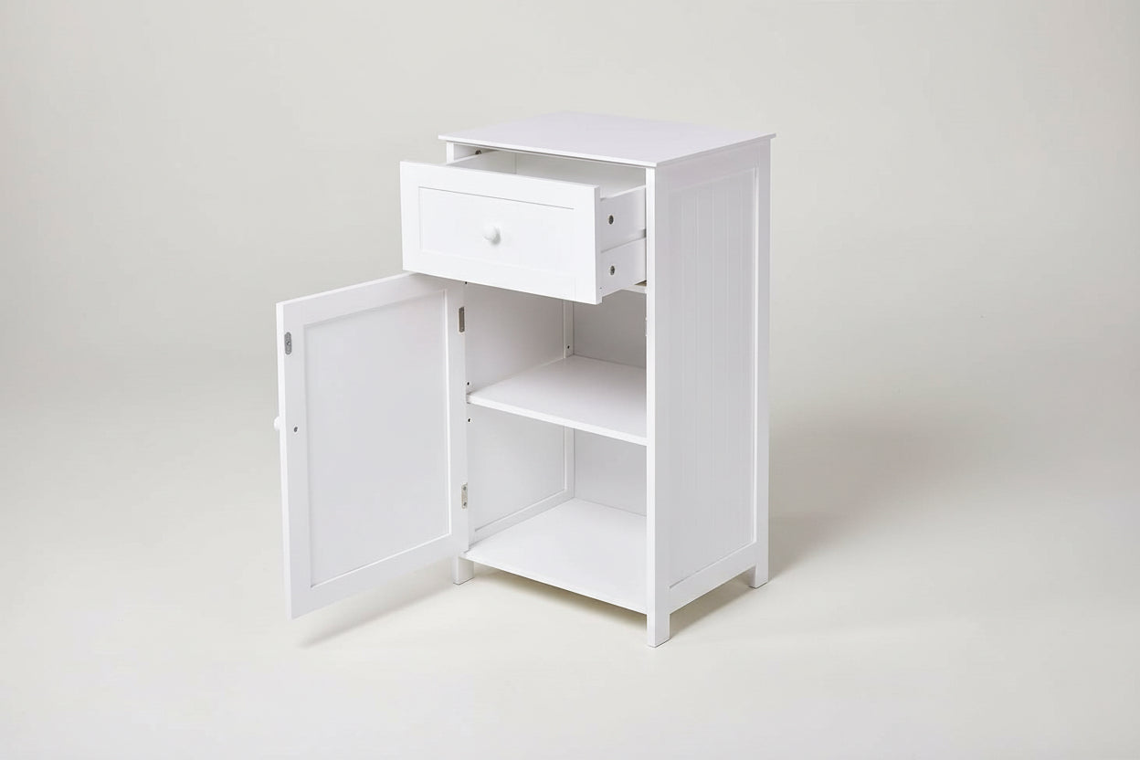White Wood Bathroom Storage Floor Cabinet with Water Resistant Finish-3