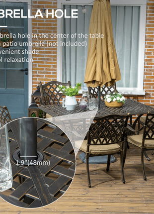 6-Seater Patio Dining Set with Umbrella Hole, Cast Aluminum Patio Furniture Set with Six Cushioned Chairs and Rectangle Dining Table, Bronze-4