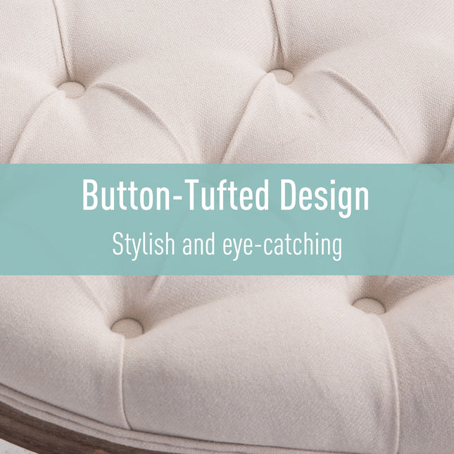 Half-Circle End Bench Ottoman Footstool Tufting Padded Seat Brushed Wood Base Antique Accents Home Seat Furniture Cream White-4