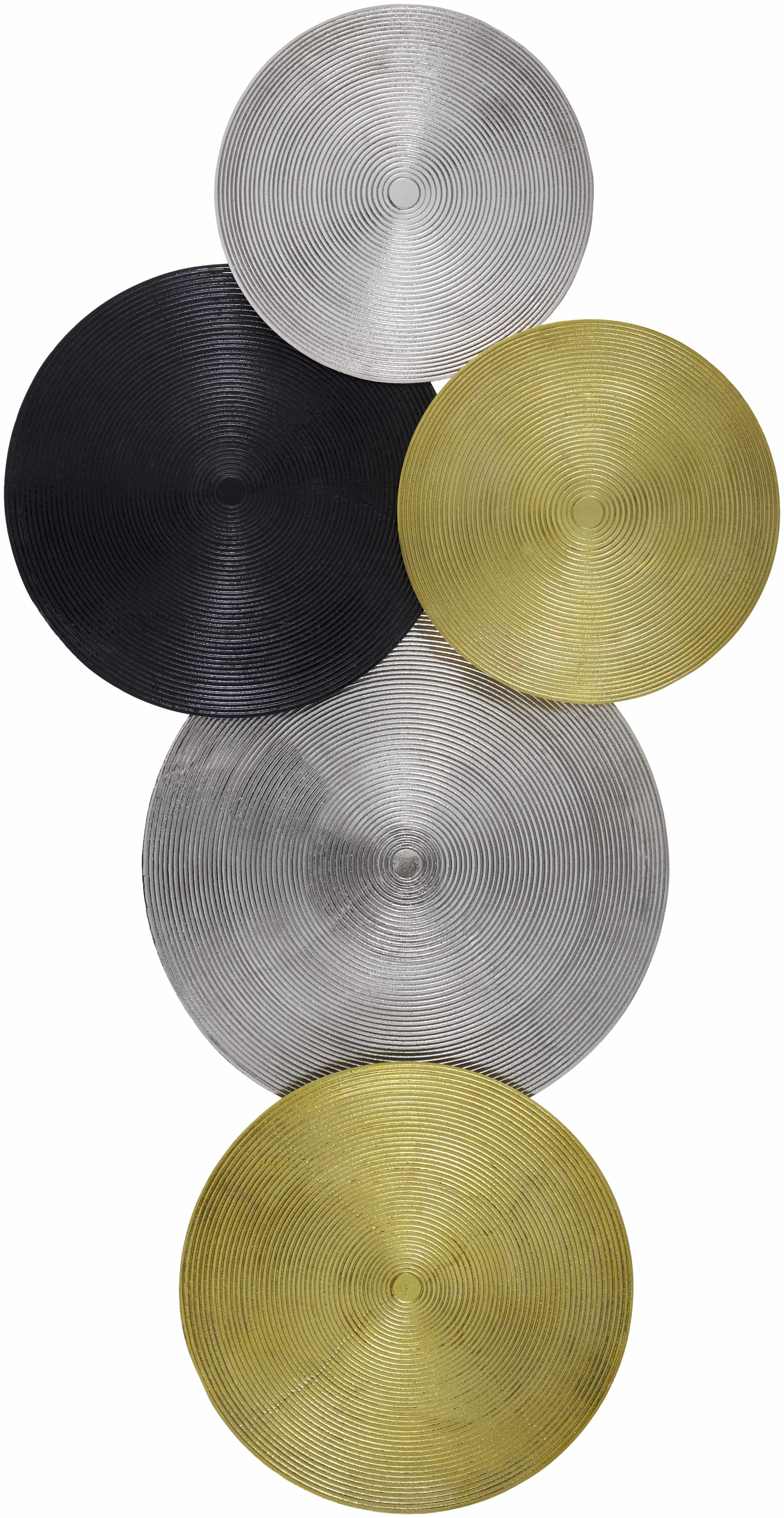 Diagram of five circular shapes with measurements on a white background
