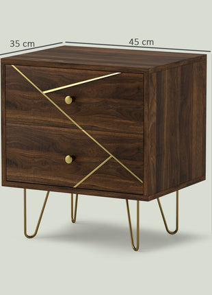 Bedside Tables Set of 2, Modern Side Table Set with 2 Drawers and Steel Hairpin Legs, Nightstand for Bedroom, Brown Wood Grain-2