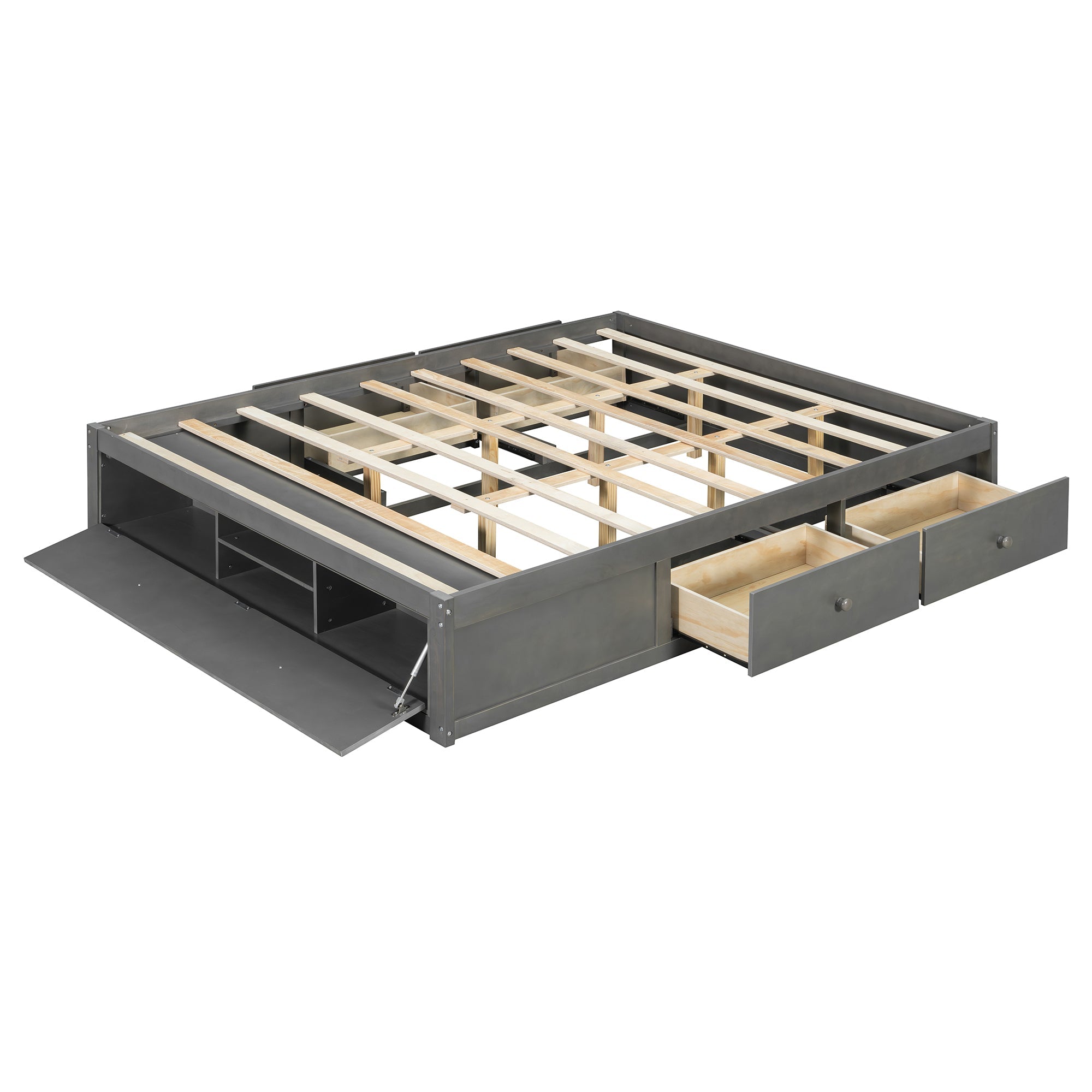 Platform Bed Frame with 4 Storage Drawers and Hydraulic Lift Footboard
