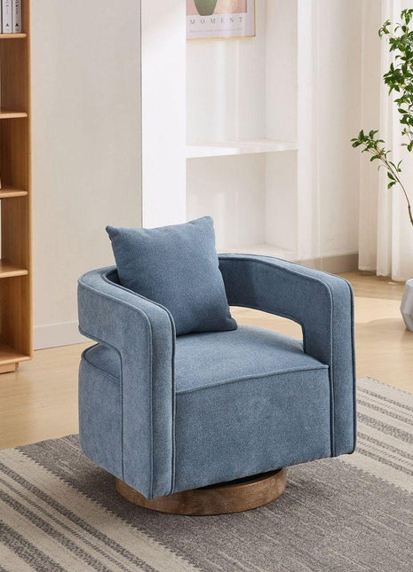 29.1"W Swivel Accent Open Back Chair Modern Comfy Sofa Chair With Weathered Base For Nursery Bedroom Living Room Hotel Office, Club Chair Leisure Arm Chair For Lounge (Pale Blue,Linen Blend)-1