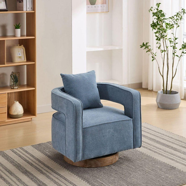 29.1"W Swivel Accent Open Back Chair Modern Comfy Sofa Chair With Weathered Base For Nursery Bedroom Living Room Hotel Office, Club Chair Leisure Arm Chair For Lounge (Pale Blue,Linen Blend)-1