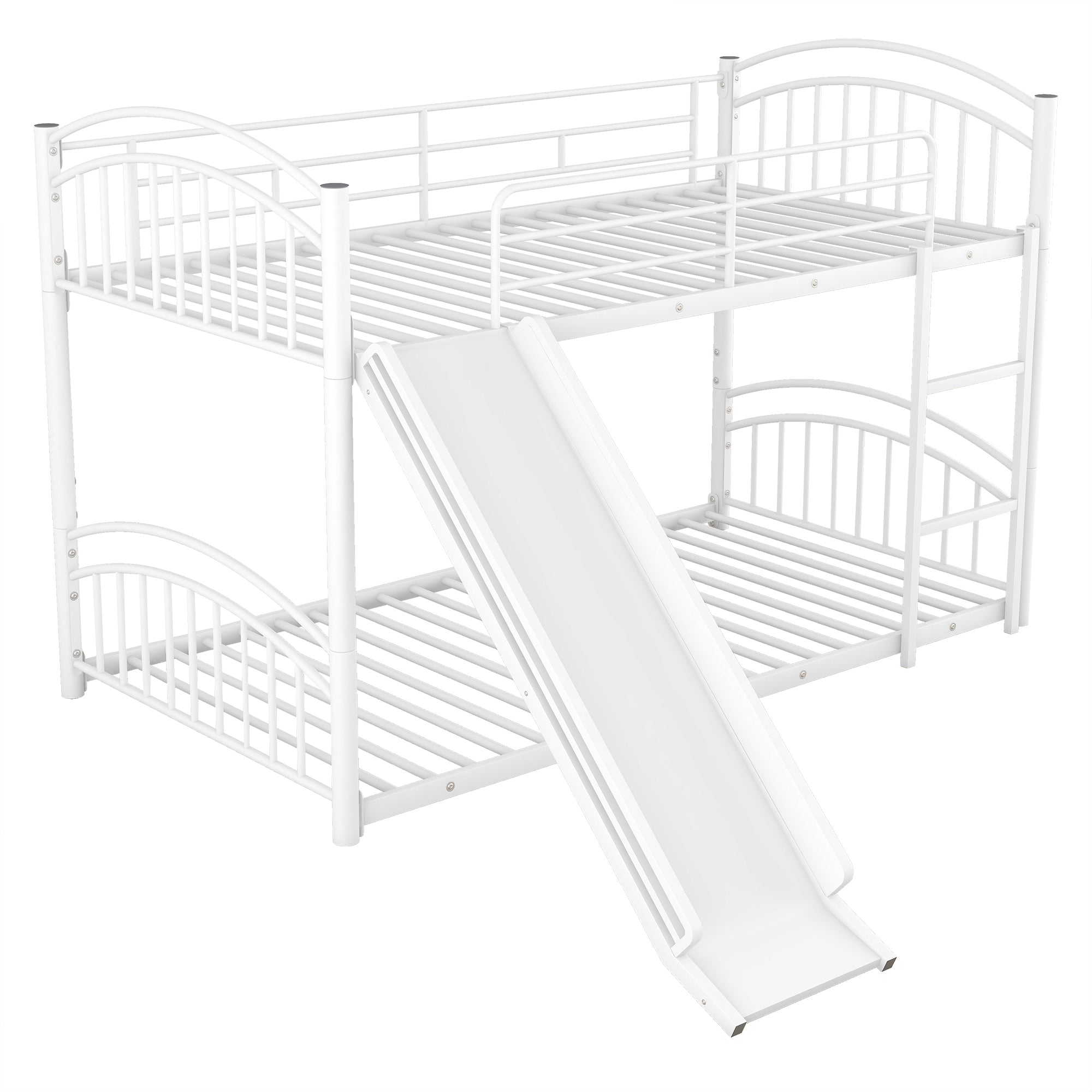 Twin Over Twin Metal Bunk Bed With Slide, Kids House Bed