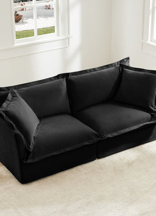 Modern Slipcovered 2-Seat Sofa Couches for Living Room, 2 Seater Sofa, Plain Chenille Deep Seat Sofa with Upholstered Cushion&Detachable Cover, Comfy Sofa Couch for Small Space, Apartment, Black-3