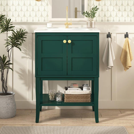 24" Bathroom Vanity with Top Sink, Modern Bathroom Storage Cabinet with 2 Doors, Single Sink Bathroom Vanity-3
