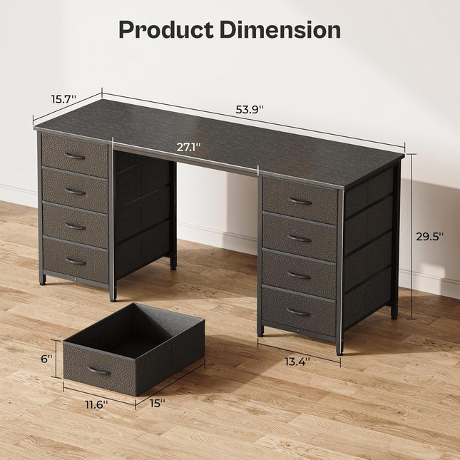 55 Inch Computer Desk with 8 Fabric Drawers, Office Desk Work Desk for Home Office, Study, Gaming Desk with Drawers, Large Storage, Black-1
