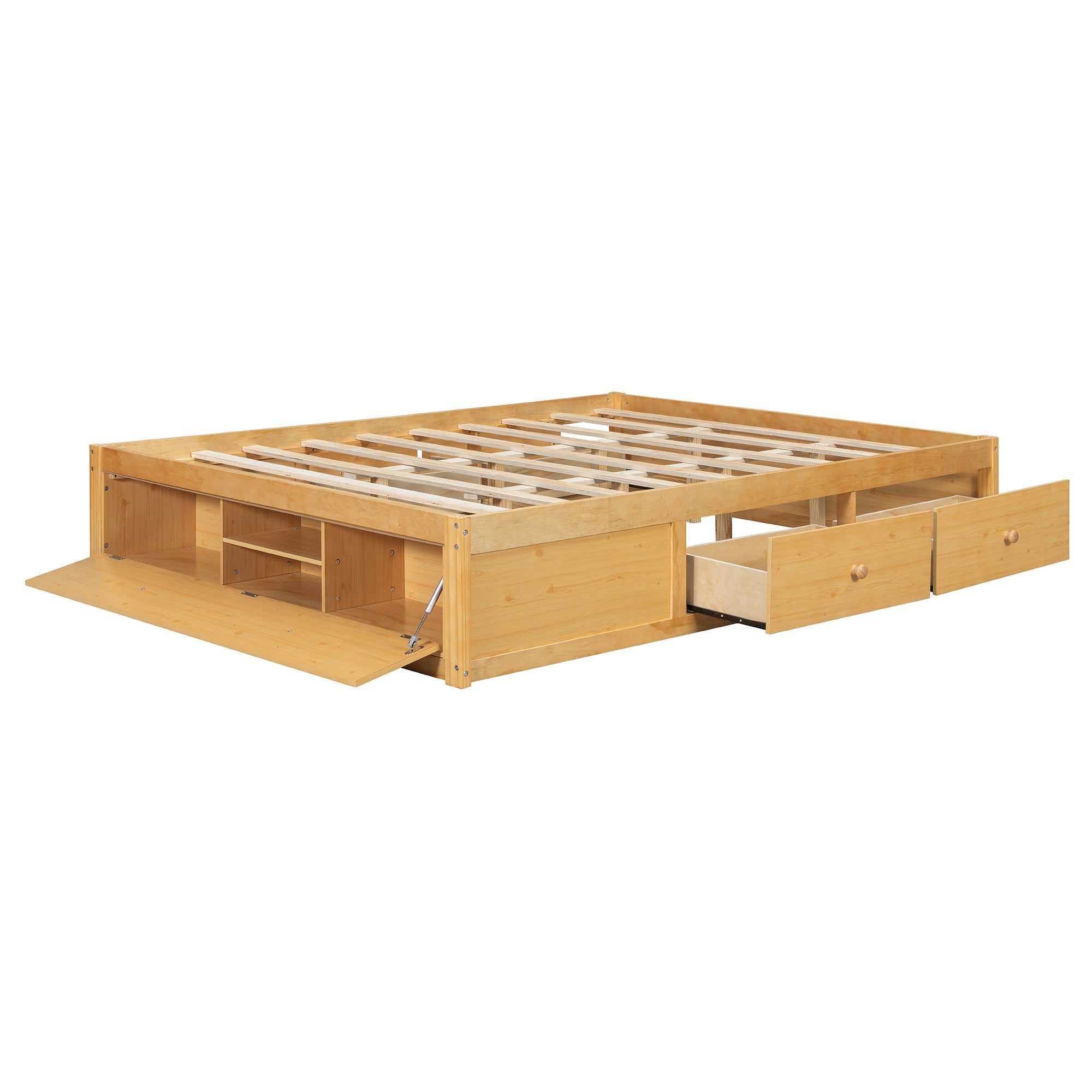 Platform Bed Frame with 4 Storage Drawers and Hydraulic Lift Footboard
