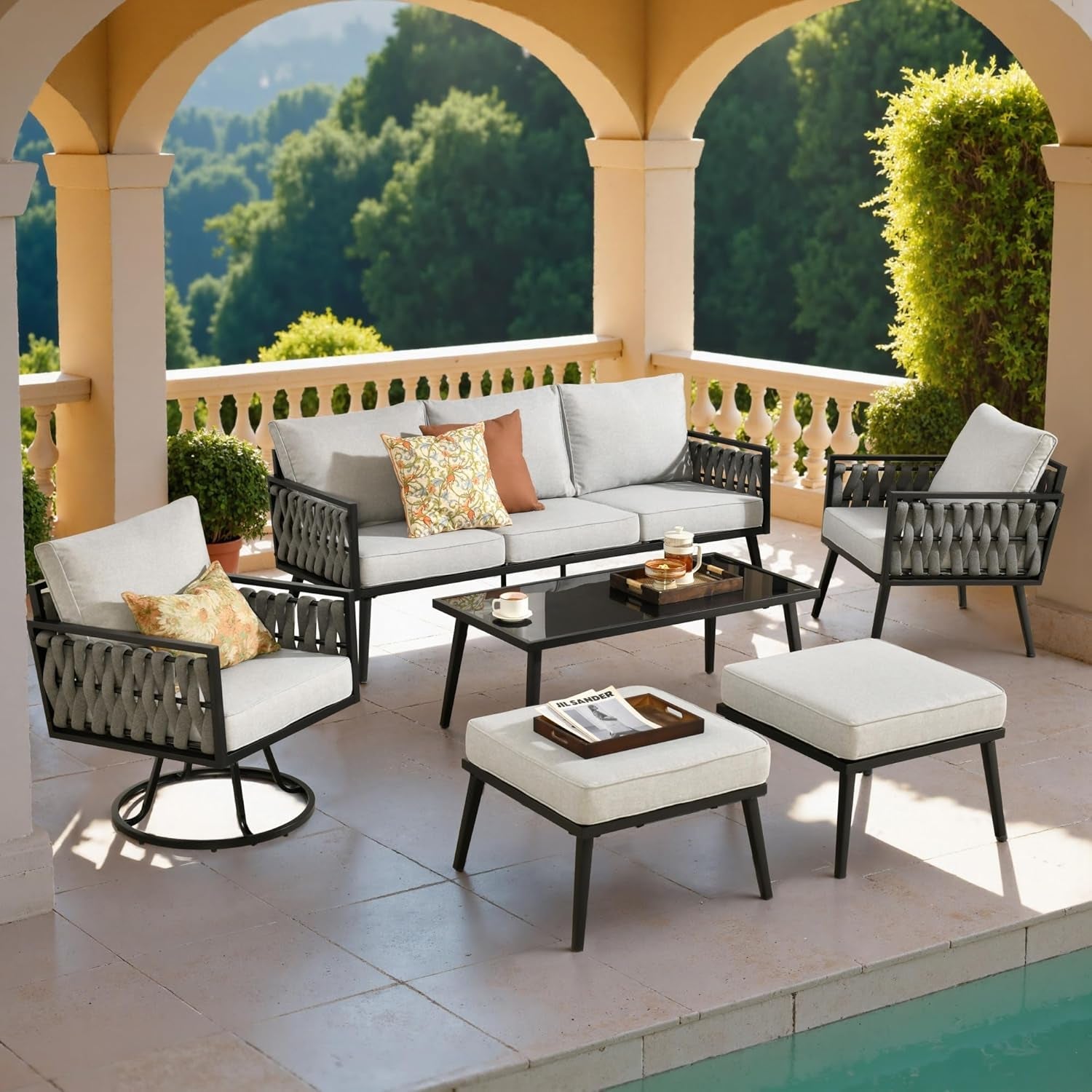 Outdoor Patio Furniture Set with Swivel Chair and Table-0
