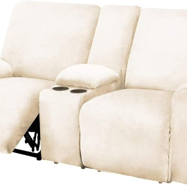 Velvet Stretch Reclining Loveseat Slipcover with Console, Ivory